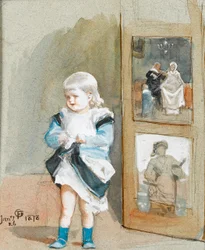 Frederica, dcera umělců, stojící u malovaného plátna, 1878 (wc na papíře)